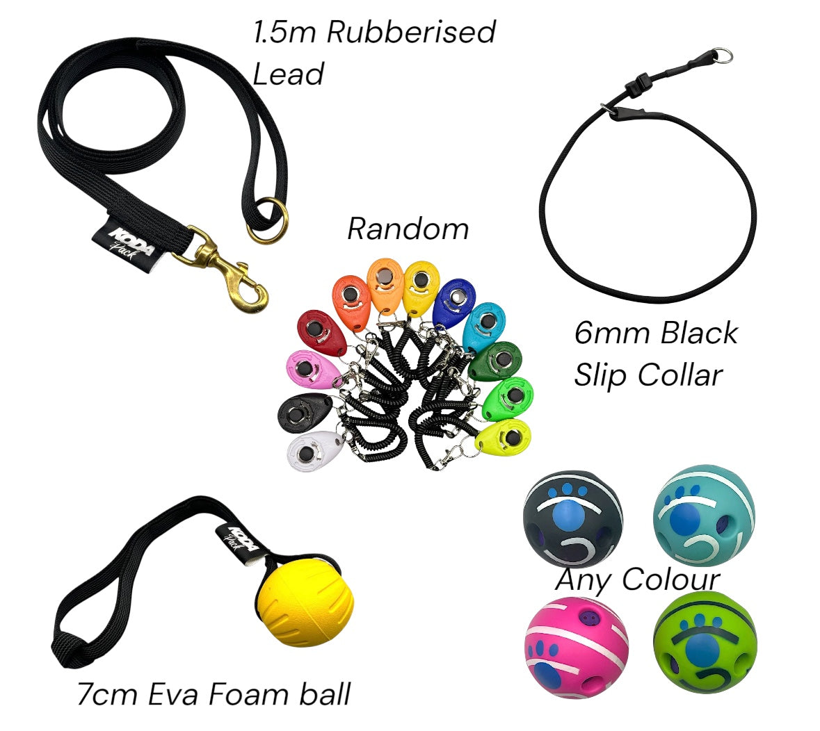 Starter Bundle - Rubberised lead, 6mm slip collar, Yellow Eva ball, Giggle ball and Clicker