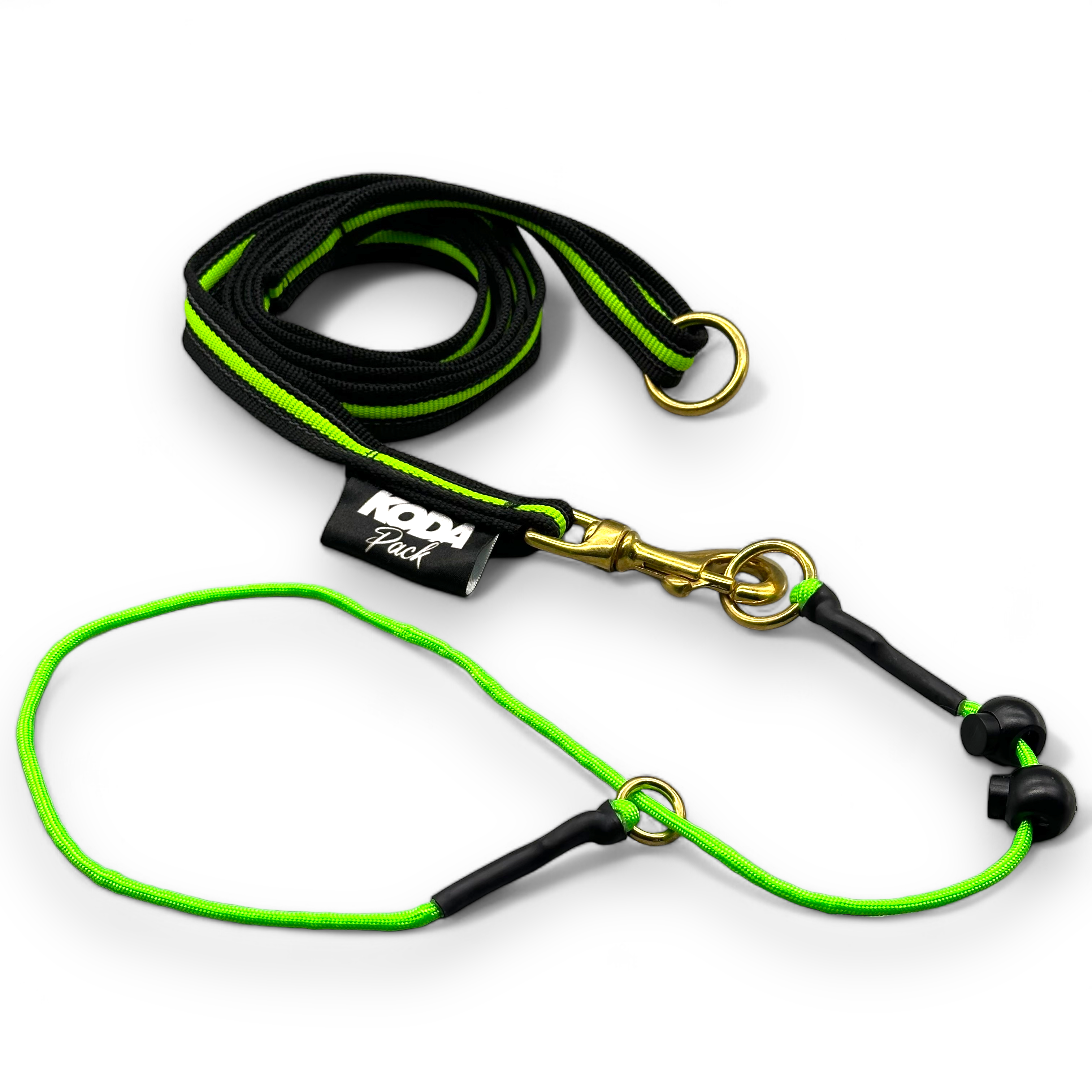 1.5 meter Rubberised Standard Neon Green Lead and Slip collar set